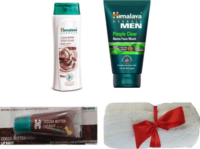 

Himalaya Cocoa Butter Intensive Body Lotion, Men Pimple Clear Neem Face Wash, Cocoa Butter Lip Balm, Face Towel(Set of 4)