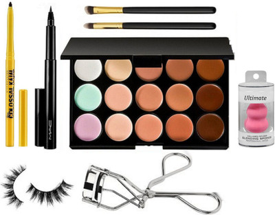 

Ultimate puff, Palette, Eyeliner, Kajal, Makeup brush 2, Eyelashes, Eyelashes curler(Set of 8)