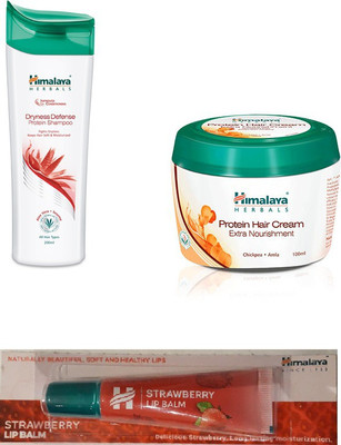 

Himalaya Dryness Defense Protein Shampoo, Protein Hair Cream, Strawberry Lip Balm(Set of 3)
