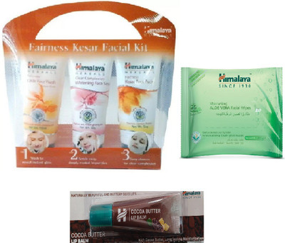 

Himalaya Fairness Kesar Facial Kit, Aloe Vera Facial Wipes, Cocoa Butter Lip Balm(Set of 3)