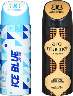 

AROCHEM ICE BLUE AND ARO MAGNET DYNAMIC PURE Deodorant Spray - For Men & Women(200 ml, Pack of 2)