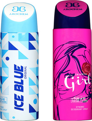 

AROCHEM ICE BLUE AND CHARMING GIRL DYNAMIC PURE Deodorant Spray - For Men & Women(200 ml, Pack of 2)