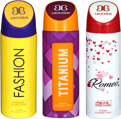 

AROCHEM fashion,titanium and romeo combo Body Spray - For Men & Women(300 ml, Pack of 3)