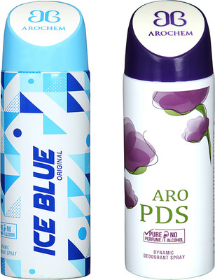 

AROCHEM ICE BLUE AND ARO PDS DYNAMIC PURE Deodorant Spray - For Men & Women(200 ml, Pack of 2)