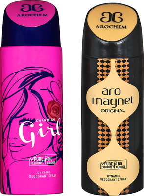 

AROCHEM CHARMING GIRL AND ARO MAGNET DYNAMIC PURE Deodorant Spray - For Men & Women(200 ml, Pack of 2)