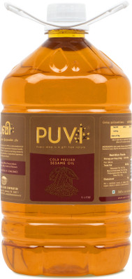 Puvi Cold Pressed Gingelly/Sesame Oil (Virgin, Chekku/Ghani) - 5 Litre Sesame Oil Plastic Bottle(5 L)