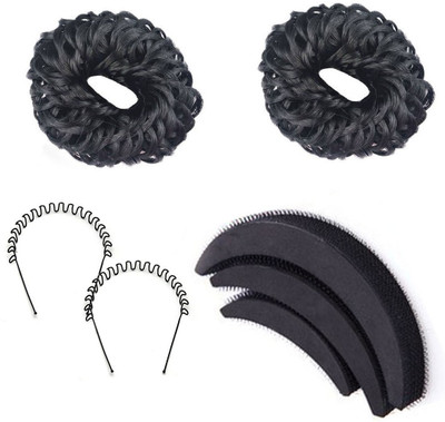 

Maahal Set of 7 Hair Asseccories |2 Rubber Bun | 3 Banana Bumpit | 2 Zig Zag Hair Band for Women/ Girls Hair Accessory Set(Black)