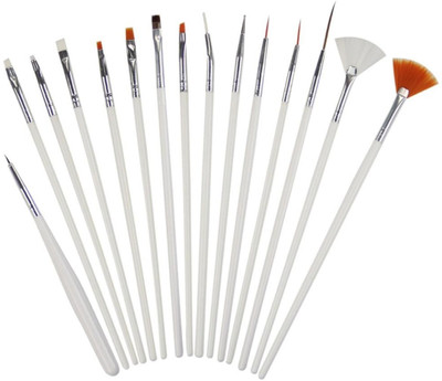 

BeautyQua 15pcs Acrylic Nail Art Design Painting Tool Pen Polish Brush Set(White)