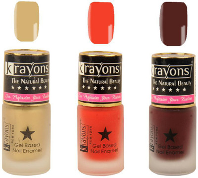 

KRAYONS Gel Base Velvet Super Matte Effect Nail Polish Enamel Color , 5ML Safe Dry Fast Collection For Women (GOLD RUSH,SALSA RED,CHERRY MAROON) GOLD RUSH, SALSA RED, CHERRY MAROON(Pack of 3)