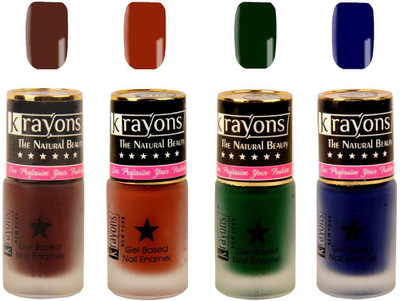

KRAYONS Gel Base Velvet Super Matte Effect Nail Polish Enamel Color , 5ML Safe Dry Fast Collection For Women (VIOLET SAGA,RICH CHOCLATE,GARDEN FRESH/NATURAL MINT,BLUE ILLUSION) VIOLET SAGA, RICH CHOCLATE, GARDEN FRESH/NATURAL MINT, BLUE ILLUSION(Pack of 4
