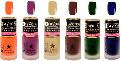 

KRAYONS Gel Base Velvet Super Matte Effect Nail Polish Enamel Color , 5ML Safe Dry Fast Collection For Women (SUGARED PEACH,PURPLE AURA,GOLD RUSH,CHERRY MAROON,GARDEN FRESH/NATURAL MINT,BLUE ILLUSION) SUGARED PEACH, PURPLE AURA, GOLD RUSH, CHERRY MAROON, 