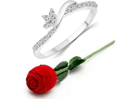 VIGHNAHARTA Valentine's Day Gift Ring with Exclusive Red Rose Box Alloy Cubic Zirconia, Crystal Rhodium Plated Ring