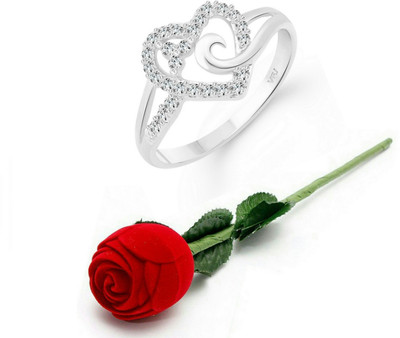 VIGHNAHARTA Valentine's Day Gift Ring with Exclusive Red Rose Box Alloy Cubic Zirconia, Crystal Rhodium Plated Ring