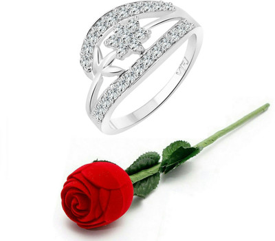 VIGHNAHARTA Valentine's Day Gift Ring with Exclusive Red Rose Box Alloy Cubic Zirconia, Crystal Rhodium Plated Ring