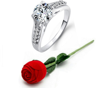 VIGHNAHARTA Valentine's Day Gift Ring with Exclusive Red Rose Box Alloy Cubic Zirconia, Crystal Rhodium Plated Ring