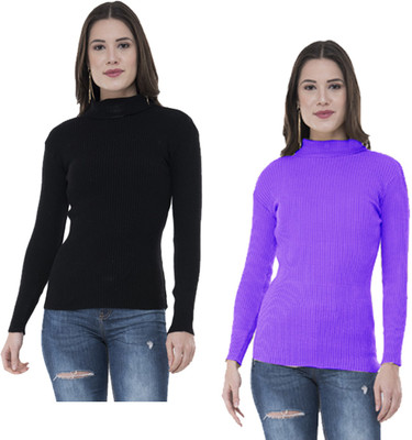IndiWeaves Solid Turtle Neck Casual Women Multicolor Sweater