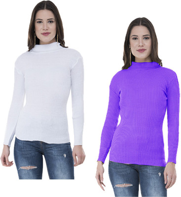 IndiWeaves Solid Turtle Neck Casual Women Multicolor Sweater