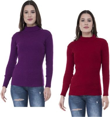 IndiWeaves Solid Turtle Neck Casual Women Multicolor Sweater