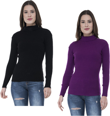 IndiWeaves Solid Turtle Neck Casual Women Multicolor Sweater
