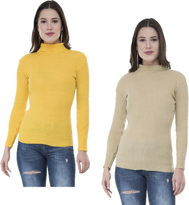 IndiWeaves Solid Turtle Neck Casual Women Multicolor Sweater