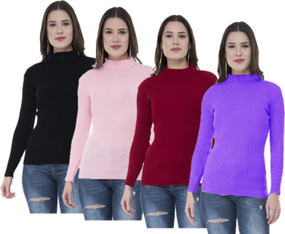 IndiWeaves Solid Turtle Neck Casual Women Multicolor Sweater