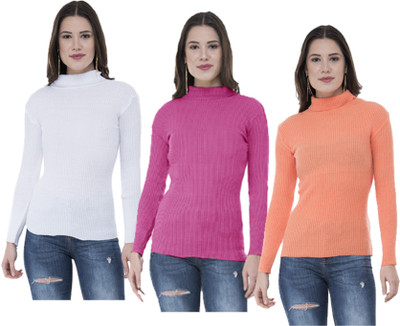 IndiWeaves Solid Turtle Neck Casual Women Multicolor Sweater