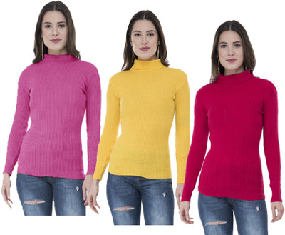 IndiWeaves Solid Turtle Neck Casual Women Multicolor Sweater