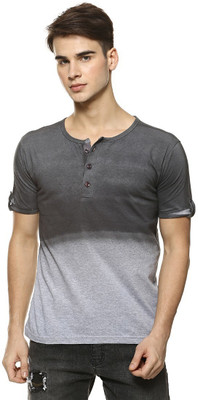 CAMPUS SUTRA Colorblock Men Henley Neck Grey T-Shirt