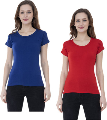 Indistar Solid Women Round Neck Multicolor T-Shirt