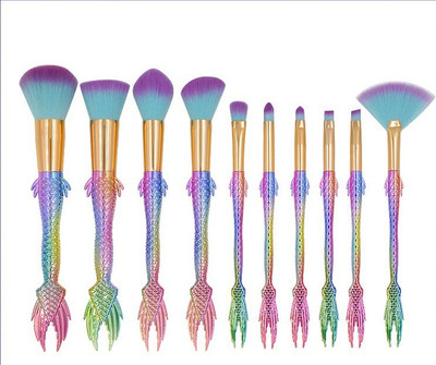 

Quick Shel PROFESSIONAL SERIES 10/pcs Mermaid Makeup Brush Set Foundation Blending Blush Eyeliner Face Powder Brush Makeup Brush Kit Beauty Cosmetic Tools(Pack of 10)