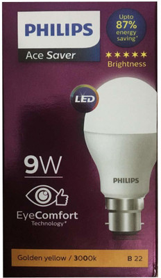 PHILIPS 9 W Basic Round B22 LED Bulb(Yellow, Pack of 3)