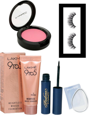 

importedd silicon puff, eyeliner, blusher, water weight mousse foundation, with eyelashes(Set of 5)
