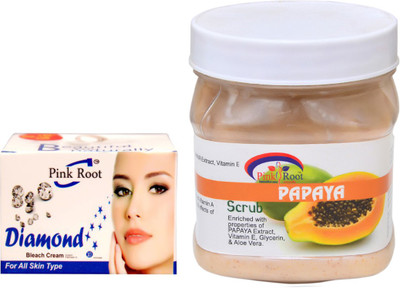 

Pink Root PAPAYA SCRUB 500GM WITH DIAMOND BLEACH 50GM(Set of 2)