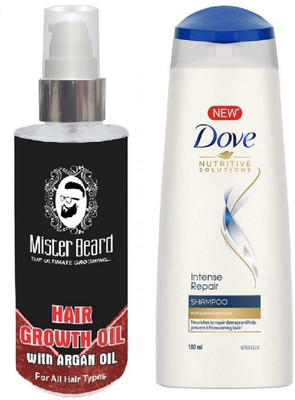 

MISTER BEARD ARGAN HAIR OIL WITH DOVE INTENSE REPAIR SHAMPOO 180ML(Set of 2)