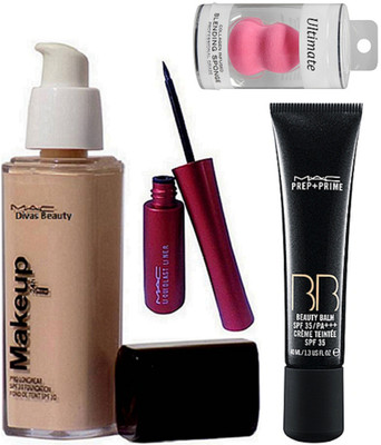 

Ultimate Sponge Puff, Makeup 24H Foundation, Prep+ prime BB Balm Cream, Eyeliner(Set of 4)