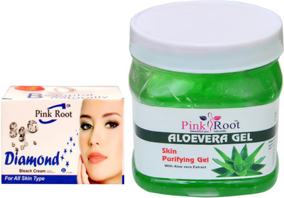 

Pink Root ALOEVERA GEL 500GM WITH DIAMOND BLEACH 50GM(Set of 2)