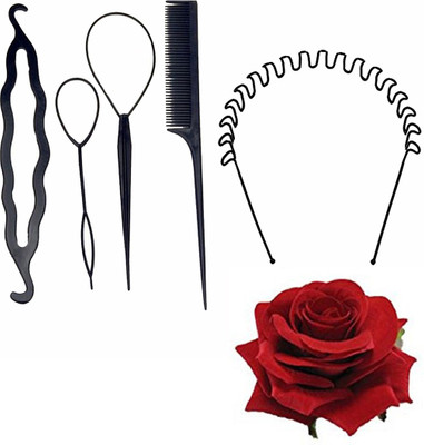 

JAGTEK Hair Braiding Tool, Ponytail Maker Styling Tool Hair Braid Accessories,Black / 1pcs/Pack Fabric Rose Hair Flowers Clips Hairpin Brooch(Set of 6)