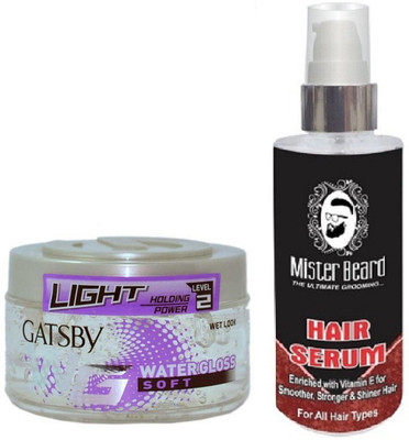 MISTER BEARD HAIR SERUM WITH GATSBY LIGHT LEVEL 2 WATER GLOSS SOFT GEL(Set of 2)
