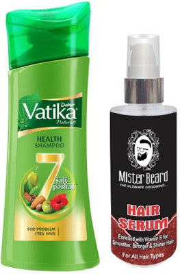 

MISTER BEARD HAIR SERUM WITH DABOUR VATIKA NATURALS HEALTH SHAMPOO 7SATT POSHAN(Set of 2)