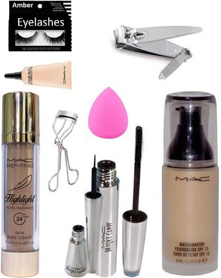 

Amber Eyelashes & MatchMaster Foundation & Brooke Candy Liner & Mascara & Sponge Puff & Highlight Foundation & Curler & Select Cover up & Nail Cutter(Set of 9)