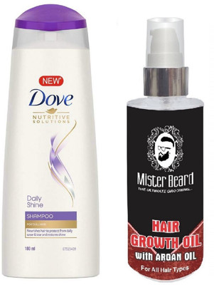 

MISTER BEARD ARGAN HAIR OIL WITH DOVE DAILY SHINE SHAMPOO 180ML(Set of 2)