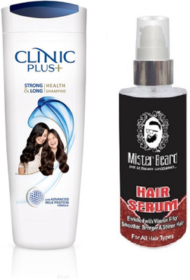 

MISTER BEARD HAIR SERUM WITH CLINIC PLUS STRONG & LONG HEALTH SHAMPOO 175ML(Set of 2)