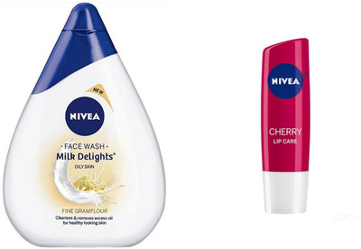 

Nivea Milk Delights Fine Gramflour For Oily Skin Face Wash (100 ml) & Cherry Shine LipBalm(Set of 2)