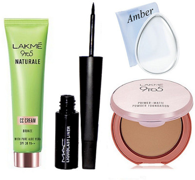 

Amber Silicon puff, naturale CC cream, primer matte compact, liquid last eyeliner(Set of 4)