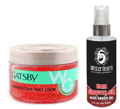 

MISTER BEARD ARGAN HAIR OIL WITH GATSBY WATER GLOSS\WET LOOK GEL(Set of 2)
