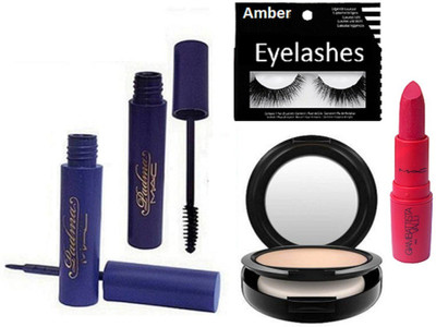 

Amber Eyelashes, Compact, Eyeliner & Mascara with Lipstick(Set of 5)