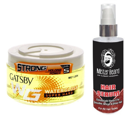 

MISTER BEARD HAIR SERUM WITH GATSBY STRONG LEVEL 5 WATER GLOSS SUPER HARD GEL(Set of 2)