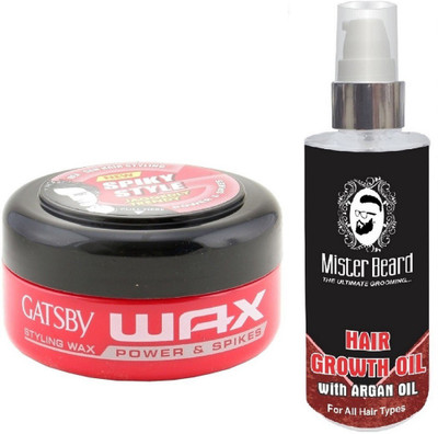 

MISTER BEARD ARGAN HAIR OIL WITH GATSBY POWER & SPIKES WAX(Set of 2)