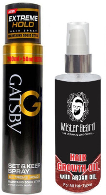 

MISTER BEARD ARGAN HAIR OIL WITH GATSBY EXTREME HOLD SPRAY(Set of 2)