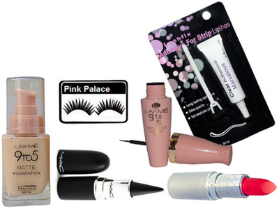 

pink palace Eyelashes & Kajal & Lipstick & Matte Foundation & Eyeliner & Eyelashes Glue(Set of 6)